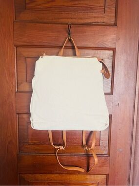 a new day Cream Canvas Backpack with Tan Leather Trim